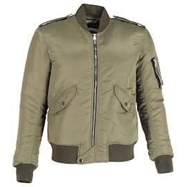 Saint Laurent-Saint Laurent Zip Front Bomber Jacket in Olive Green Nylon-Green,Olive green