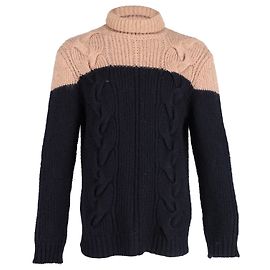 Dries Van Noten Pull Col Roulé Bicolore en Acrylique Bleu Marine Bleu Bleu Marine
