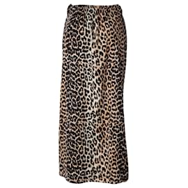 Ganni-Ganni Bow Detail Leopard Print Midi Skirt in Brown Silk-Brown