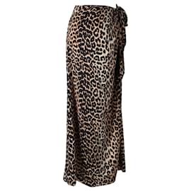 Ganni-Ganni Bow Detail Leopard Print Midi Skirt in Brown Silk-Brown