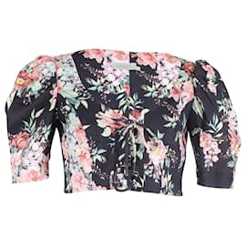 Zimmermann-Zimmermann Bellitude Cropped Lace-up  Top in Floral Print Linen-Other