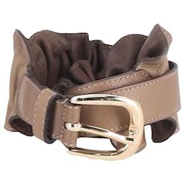 Sandro-Sandro Ruffled Belt in Brown Leather-Brown
