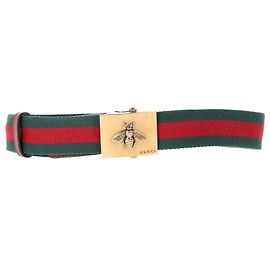 Cinto com fivela Gucci Bee Plague em fita multicolorida e couro Multicor