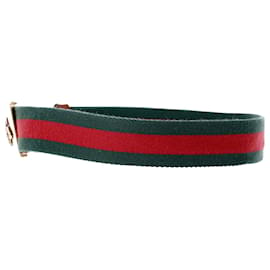 Gucci-Cintura Gucci Bee Plague Buckle in Nastro Web Multicolor e Pelle-Multicolore