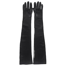 Versace-Versace Cutout-Handschuhe aus schwarzem Leder-Schwarz