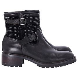 Coach Studded Biker Boots in Black Leather Black