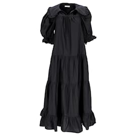 Ulla Johnson-Ulla Johnson Peter Pan Collar Maxi Dress in Black Cotton-Black