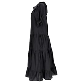 Ulla Johnson-Ulla Johnson Peter Pan Collar Maxi Dress in Black Cotton-Black