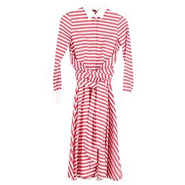 Vestido midi con cinturón y cuello a rayas de Carolina Herrera en algodón rojo y blanco Otro