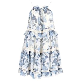 Zimmermann-Gestuftes ärmelloses Zimmermann-Kleid aus blauer Seide mit Blumenmuster-Andere,Python drucken