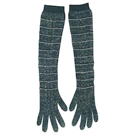 Prada-Prada Striped Long Knitted Gloves in Green Wool Blend-Green