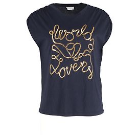 T-shirt con stampa Sandro Paris World Lovers in modal blu navy Blu Blu navy