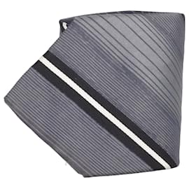 Kenzo-Kenzo Stripe Tie in Grey Silk-Grey