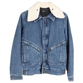 Apc a.P.C. Shearling Collar Denim Jacket in Blue Cotton Blue