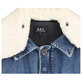 Apc-a.P.C. Shearling Collar Denim Jacket in Blue Cotton-Blue