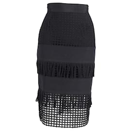 Roseanna-Sea New York Cutout Accent Knee-Length Skirt in Black Cotton-Black