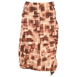 Marni-Marni Geometric Pattern Asymmetric Skirt in Brown Cotton-Brown
