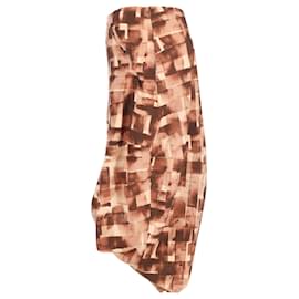 Marni-Marni Geometric Pattern Asymmetric Skirt in Brown Cotton-Brown