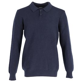 Apc BEIM.P.C. Langärmliges Poloshirt aus marineblauer Wolle Blau Marineblau