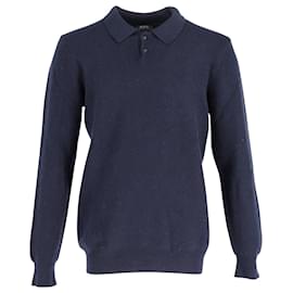 Apc-NO.P.C. Camisa pólo de manga comprida em lã azul marinho-Azul,Azul marinho