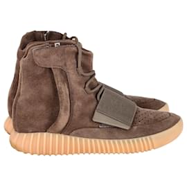 Yeezy-Yeezy x Adidas Boost 750 Gum Chocolate High Top Sneakers in Brown Suede -Brown