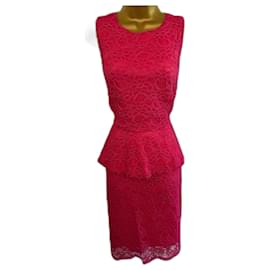 Joseph Ribkoff-Joseph Ribkoff Vestido de ocasión con péplum de encaje rosa vintage para mujer Reino Unido 10 US 6 UE 38-Rosa