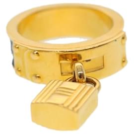 Hermès-HERMES Scarf Ring Kelly Charm Gold Auth 43527-Golden