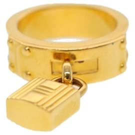 Hermès-HERMES Scarf Ring Kelly Charm Gold Auth 43527-Golden