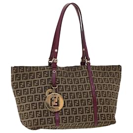Fendi-FENDI Zucchino Canvas Tote Bag Brown Auth 43936-Brown