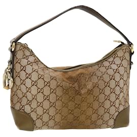 Gucci-GUCCI GG Canvas Bamboo Shoulder Bag Gold 269959 Auth 43302-Golden