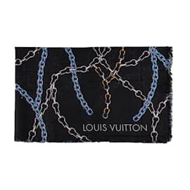 Louis Vuitton-Echarpe Louis Vuitton multicolorida com estampa de corrente-Preto