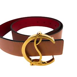 Christian Louboutin-Logo Belt Antic Gold 35 CALF-Brown