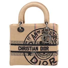 Dior-Borsa Lady Dior D-Lite media in iuta ricamata Dior-Union Beige-Beige