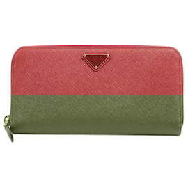 Prada-Large Saffiano Leather Round-Zip-Wallet Red-Red