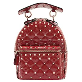 Valentino Garavani-Rockstud Mini Backpack in Red Patent Leather-Red