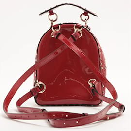 Valentino Garavani-Rockstud Mini Backpack in Red Patent Leather-Red