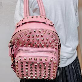 Valentino Garavani-Rockstuds Leather Pink Backpack-Pink