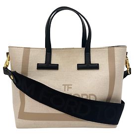 Tom Ford T Tote Canvas e Couro Bege Bege