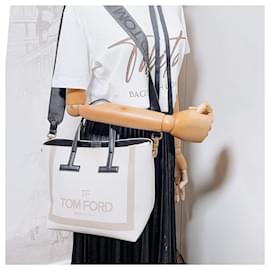 Tom Ford-Tom Ford T Tote Tela e Pelle Beige-Beige