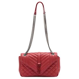 Yves Saint Laurent-Envelope Leather Red Chain Shoulder Bag-Red