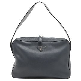 Prada Borsa a tracolla con cerniera in pelle Daino Blu navy Blu