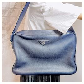 Prada-Zipped Shoulder Bag Daino Leather Navy blue-Blue
