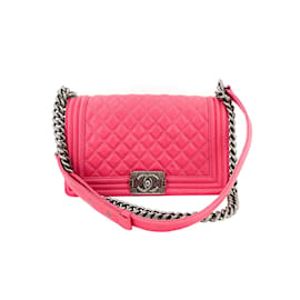 Chanel-Mittelgroße Tasche aus gestepptem Kalbsleder für Jungen in Rosa-Pink