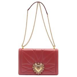 Dolce & Gabbana-Devotion Chain Large Quilted Nappa Poppy Red Bag-Red