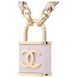 Chanel-Coco Cadena Collar Candado Morado Cuero Oro-Rosa