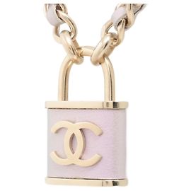 Chanel Collana Catena Coco Lucchetto Pelle Viola Oro Rosa