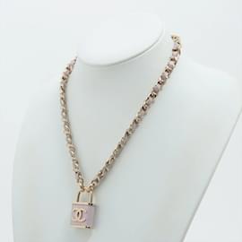 Chanel-Coco Chain Halskette Vorhängeschloss Lila Leder Gold-Pink