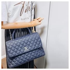 Chanel-Coco Handle Caviar Grande 2caminho azul marinho rutênio-Azul