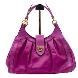 Salvatore Ferragamo-Gancini Violet Leather Handbag-Purple