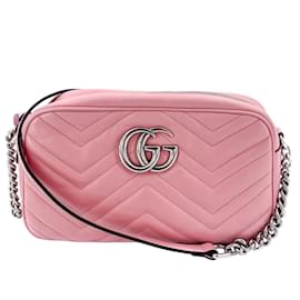 Gucci-Bolsa transversal GG rosa claro Marmont couro matelassê-Rosa